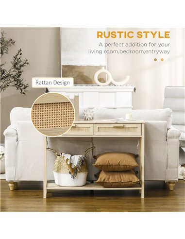 HOMCOM Console Sofa Table Hallway Side Desk with Storage Shelf Drawer for Entryway Living Room Bedroom Natural