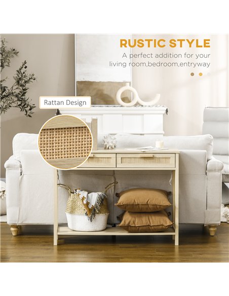 HOMCOM Console Sofa Table Hallway Side Desk with Storage Shelf Drawer for Entryway Living Room Bedroom Natural - pic 120670 | FastDaddyshop