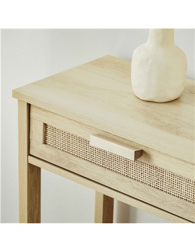 HOMCOM Console Sofa Table Hallway Side Desk with Storage Shelf Drawer for Entryway Living Room Bedroom Natural