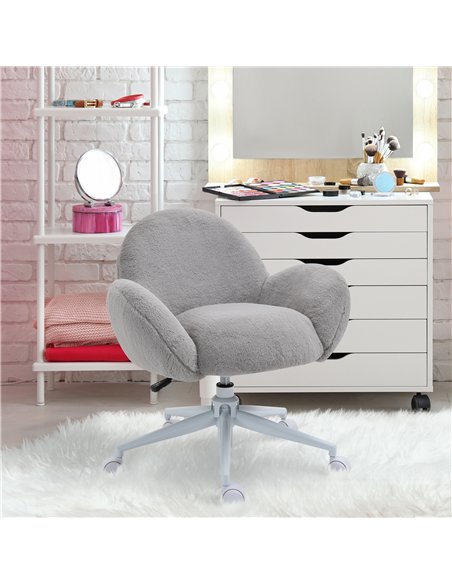 HOMCOM Makeup Vanity Chair, Cute Fluffy Desk Chair with Rolling Wheels for Bedroom Living Room, Grey - pic 120676 | FastDaddyshop