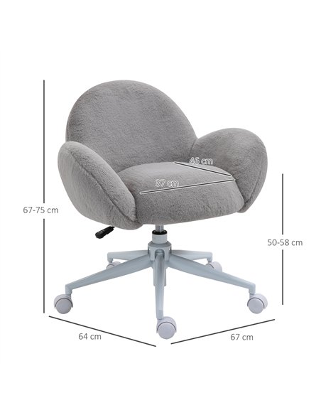 HOMCOM Makeup Vanity Chair, Cute Fluffy Desk Chair with Rolling Wheels for Bedroom Living Room, Grey - pic 120677 | FastDaddyshop