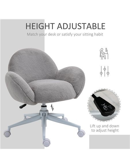 HOMCOM Makeup Vanity Chair, Cute Fluffy Desk Chair with Rolling Wheels for Bedroom Living Room, Grey - pic 120678 | FastDaddyshop