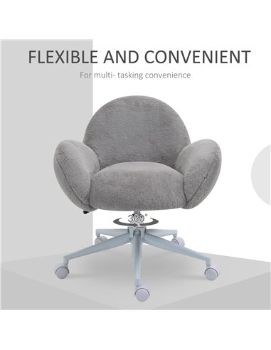 HOMCOM Makeup Vanity Chair, Cute Fluffy Desk Chair with Rolling Wheels for Bedroom Living Room, Grey