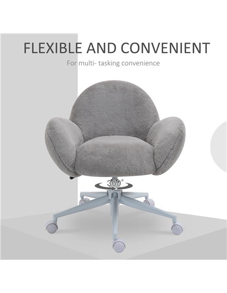 HOMCOM Makeup Vanity Chair, Cute Fluffy Desk Chair with Rolling Wheels for Bedroom Living Room, Grey - pic 120679 | FastDaddyshop