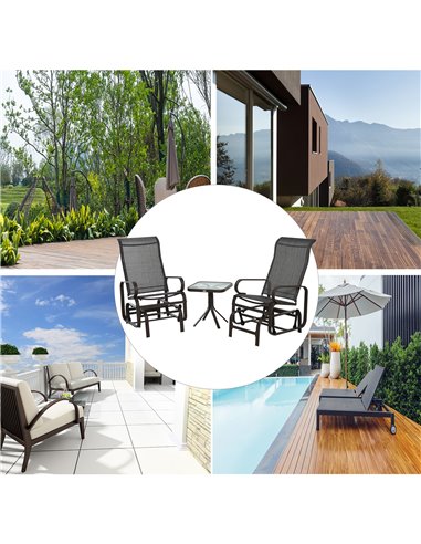 Outsunny 3 piece Outdoor Swing Chair with Tea Table Set, Patio Garden Rocking Furniture