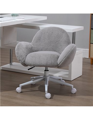HOMCOM Makeup Vanity Chair, Cute Fluffy Desk Chair with Rolling Wheels for Bedroom Living Room, Grey