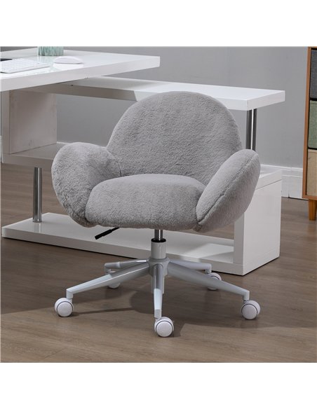 HOMCOM Makeup Vanity Chair, Cute Fluffy Desk Chair with Rolling Wheels for Bedroom Living Room, Grey - pic 120681 | FastDaddyshop