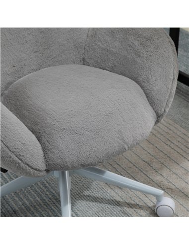 HOMCOM Makeup Vanity Chair, Cute Fluffy Desk Chair with Rolling Wheels for Bedroom Living Room, Grey