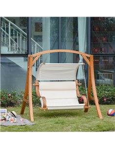Outsunny Wooden Porch A-Frame Swing Chair With Canopy and Cushion 2
