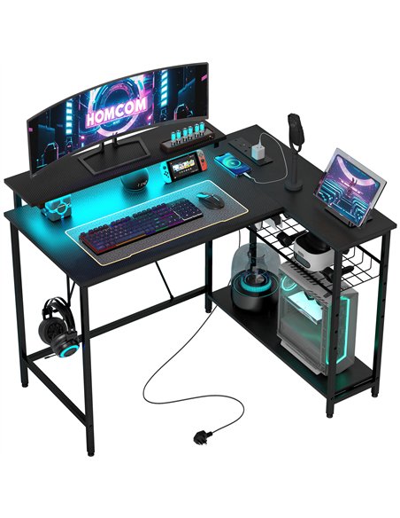 HOMCOM Reversible 'L' LED Light Gaming/Work Desk - Black - pic 120711 | FastDaddyshop