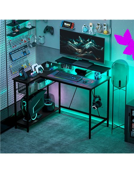 HOMCOM Reversible 'L' LED Light Gaming/Work Desk - Black - pic 120712 | FastDaddyshop