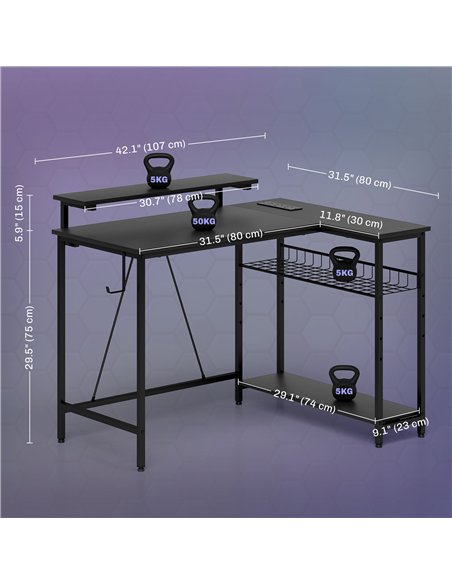 HOMCOM Reversible 'L' LED Light Gaming/Work Desk - Black - pic 120713 | FastDaddyshop