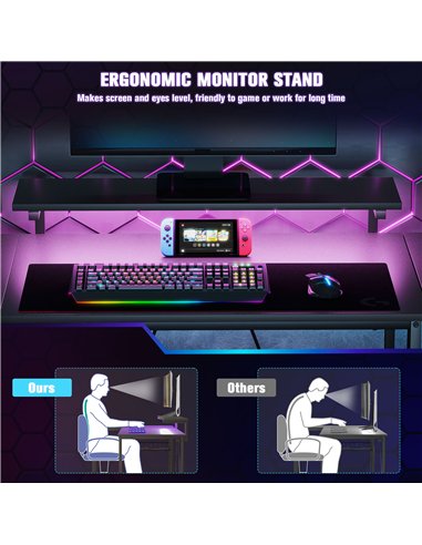 HOMCOM Reversible 'L' LED Light Gaming/Work Desk - Black