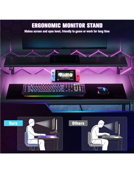 HOMCOM Reversible 'L' LED Light Gaming/Work Desk - Black - pic 120716 | FastDaddyshop