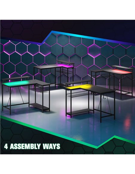 HOMCOM Reversible 'L' LED Light Gaming/Work Desk - Black - pic 120718 | FastDaddyshop