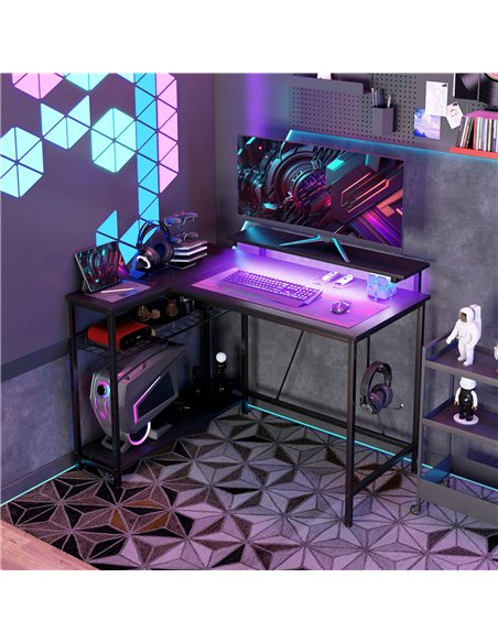 HOMCOM Reversible 'L' LED Light Gaming/Work Desk - Black - pic 120719 | FastDaddyshop