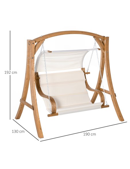 Outsunny Wooden Porch Swing Chair A-Frame Wood Log Swing Bench Chair With Canopy and Cushion for Patio Garden Yard - pic 12072 | FastDaddyshop