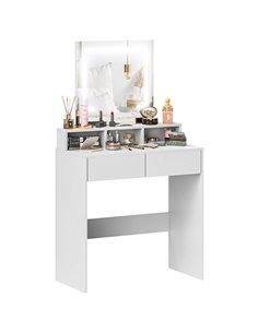 HOMCOM Dressing Table with Mirror and LED Lights, Vanity Table with 2 Drawers, 3 Compartments, 3 Colour Lighting, for Bedroom, M