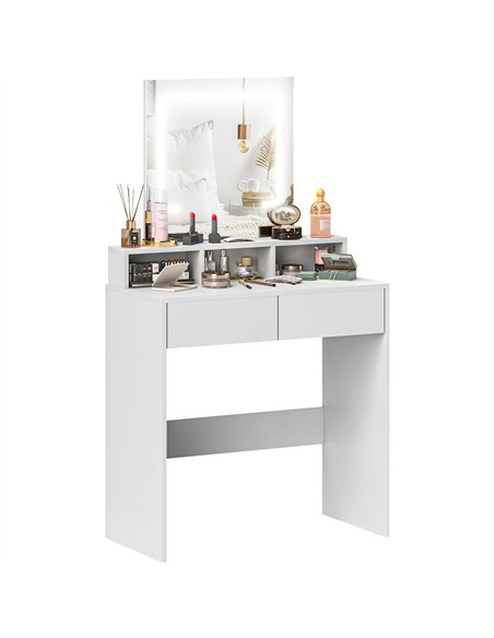HOMCOM Dressing Table with Mirror and LED Lights, Vanity Table with 2 Drawers, 3 Compartments, 3 Colour Lighting, for Bedroom, M - pic 120729 | FastDaddyshop