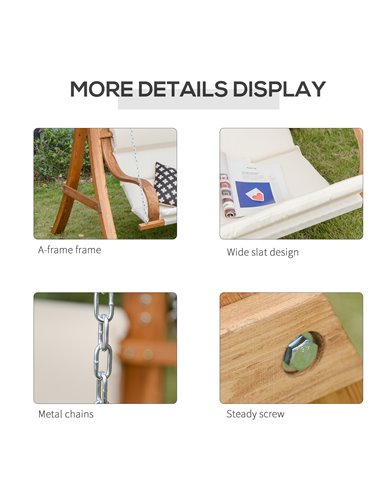 Outsunny Wooden Porch Swing Chair A-Frame Wood Log Swing Bench Chair With Canopy and Cushion for Patio Garden Yard