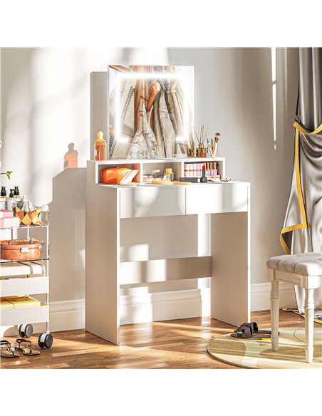HOMCOM Dressing Table with Mirror and LED Lights, Vanity Table with 2 Drawers, 3 Compartments, 3 Colour Lighting, for Bedroom, M - pic 120730 | FastDaddyshop
