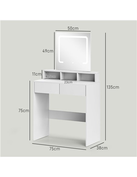 HOMCOM Dressing Table with Mirror and LED Lights, Vanity Table with 2 Drawers, 3 Compartments, 3 Colour Lighting, for Bedroom, M - pic 120731 | FastDaddyshop