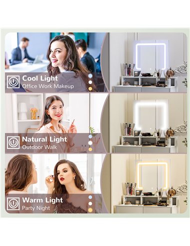 HOMCOM Dressing Table with Mirror and LED Lights, Vanity Table with 2 Drawers, 3 Compartments, 3 Colour Lighting, for Bedroom, M