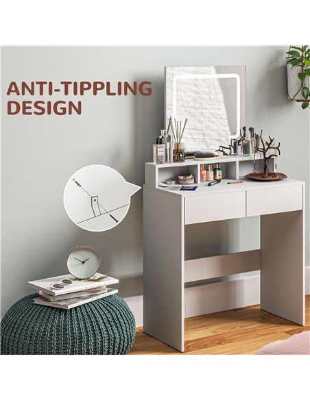 HOMCOM Dressing Table with Mirror and LED Lights, Vanity Table with 2 Drawers, 3 Compartments, 3 Colour Lighting, for Bedroom, M - pic 120734 | FastDaddyshop