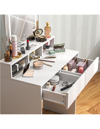 HOMCOM Dressing Table with Mirror and LED Lights, Vanity Table with 2 Drawers, 3 Compartments, 3 Colour Lighting, for Bedroom, M