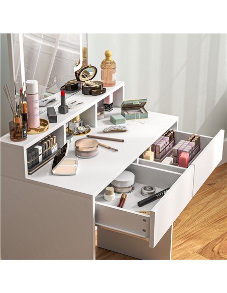 HOMCOM Dressing Table with Mirror and LED Lights, Vanity Table with 2 Drawers, 3 Compartments, 3 Colour Lighting, for Bedroom, M - pic 120737 | FastDaddyshop