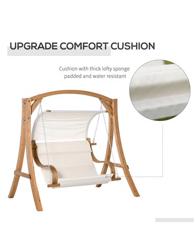 Outsunny Wooden Porch Swing Chair A-Frame Wood Log Swing Bench Chair With Canopy and Cushion for Patio Garden Yard