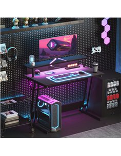 HOMCOM Gaming Desk with LED Lights and Power Outlets, 100 x 60cm Z Shaped Computer Desk with Monitor Stand and Steel Frame, PC G 2