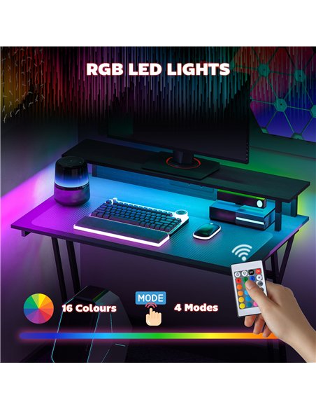HOMCOM Gaming Desk with LED Lights and Power Outlets, 100 x 60cm Z Shaped Computer Desk with Monitor Stand and Steel Frame, PC G - pic 120759 | FastDaddyshop