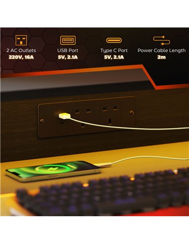 HOMCOM Gaming Desk with LED Lights and Power Outlets, 100 x 60cm Z Shaped Computer Desk with Monitor Stand and Steel Frame, PC G