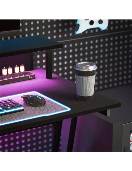 HOMCOM Gaming Desk with LED Lights and Power Outlets, 100 x 60cm Z Shaped Computer Desk with Monitor Stand and Steel Frame, PC G - pic 120764 | FastDaddyshop