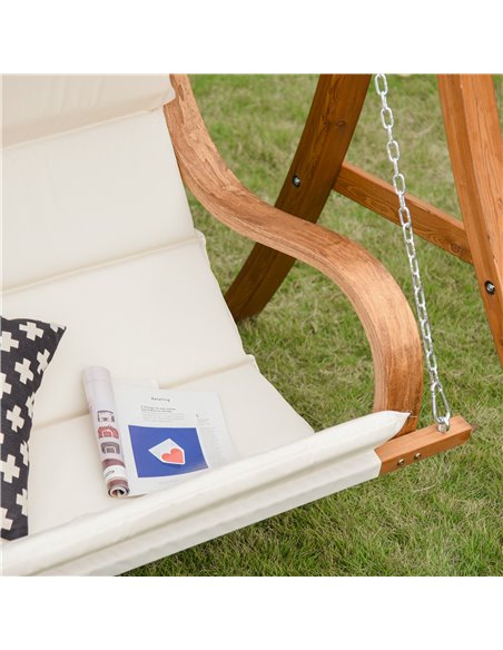 Outsunny Wooden Porch Swing Chair A-Frame Wood Log Swing Bench Chair With Canopy and Cushion for Patio Garden Yard - pic 12077 | FastDaddyshop