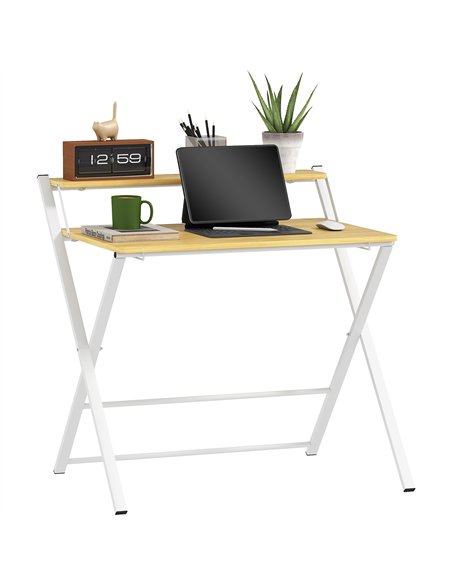HOMCOM Compact Folding Desk for Small Spaces, Foldable Computer Desk with Storage Shelf for Home Office, 2-Tier Study Writing Ta - pic 120774 | FastDaddyshop