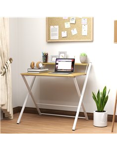 HOMCOM Compact Folding Desk for Small Spaces, Foldable Computer Desk with Storage Shelf for Home Office, 2-Tier Study Writing Ta 2