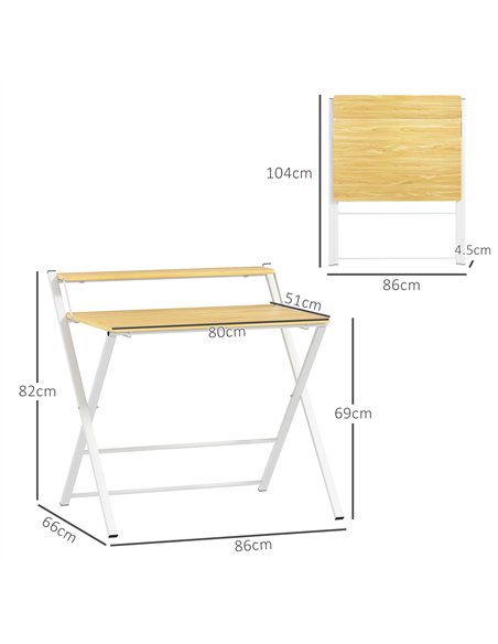 HOMCOM Compact Folding Desk for Small Spaces, Foldable Computer Desk with Storage Shelf for Home Office, 2-Tier Study Writing Ta - pic 120776 | FastDaddyshop