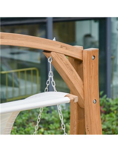 Outsunny Wooden Porch Swing Chair A-Frame Wood Log Swing Bench Chair With Canopy and Cushion for Patio Garden Yard