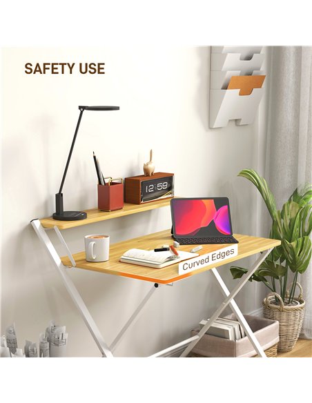 HOMCOM Compact Folding Desk for Small Spaces, Foldable Computer Desk with Storage Shelf for Home Office, 2-Tier Study Writing Ta - pic 120780 | FastDaddyshop