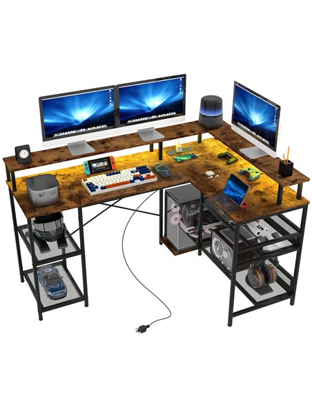 HOMCOM L Shaped Gaming Desk with LED Lights and Power Outlets, 150cm Corner Computer Desk with Monitor Stand and Storage Shelves - pic 120783 | FastDaddyshop
