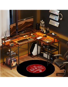 HOMCOM L Shaped Gaming Desk with LED Lights and Power Outlets, 150cm Corner Computer Desk with Monitor Stand and Storage Shelves 2