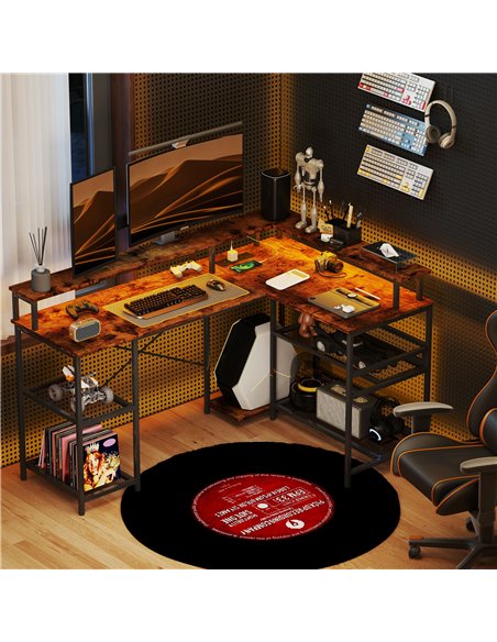 HOMCOM L Shaped Gaming Desk with LED Lights and Power Outlets, 150cm Corner Computer Desk with Monitor Stand and Storage Shelves - pic 120784 | FastDaddyshop