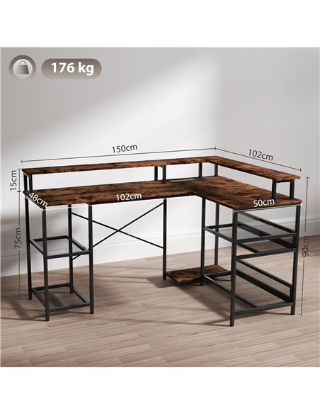 HOMCOM L Shaped Gaming Desk with LED Lights and Power Outlets, 150cm Corner Computer Desk with Monitor Stand and Storage Shelves - pic 120785 | FastDaddyshop