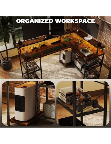 HOMCOM L Shaped Gaming Desk with LED Lights and Power Outlets, 150cm Corner Computer Desk with Monitor Stand and Storage Shelves