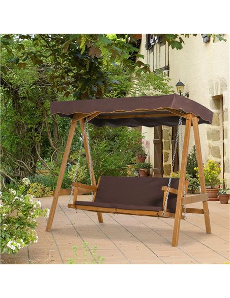 Outsunny 3 Seater Outdoor Garden Swing Chair with Adjustable Canopy, Wooden Hammock Bench with  Padded Cushions for Patio Yard,  - pic 12079 | FastDaddyshop