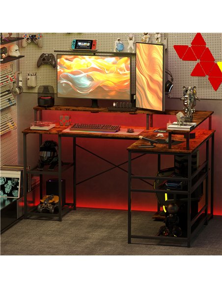 HOMCOM L Shaped Gaming Desk with LED Lights and Power Outlets, 150cm Corner Computer Desk with Monitor Stand and Storage Shelves - pic 120791 | FastDaddyshop