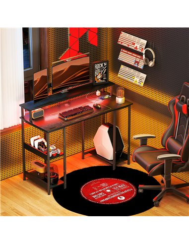 HOMCOM Computer Desk with Power Outlets and LED Lights, 120 x 50cm Reversible Home Office Desk with Monitor Stand and 2-Tier Sto