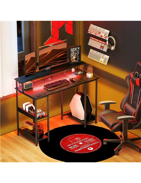 HOMCOM Computer Desk with Power Outlets and LED Lights, 120 x 50cm Reversible Home Office Desk with Monitor Stand and 2-Tier Sto - pic 120793 | FastDaddyshop